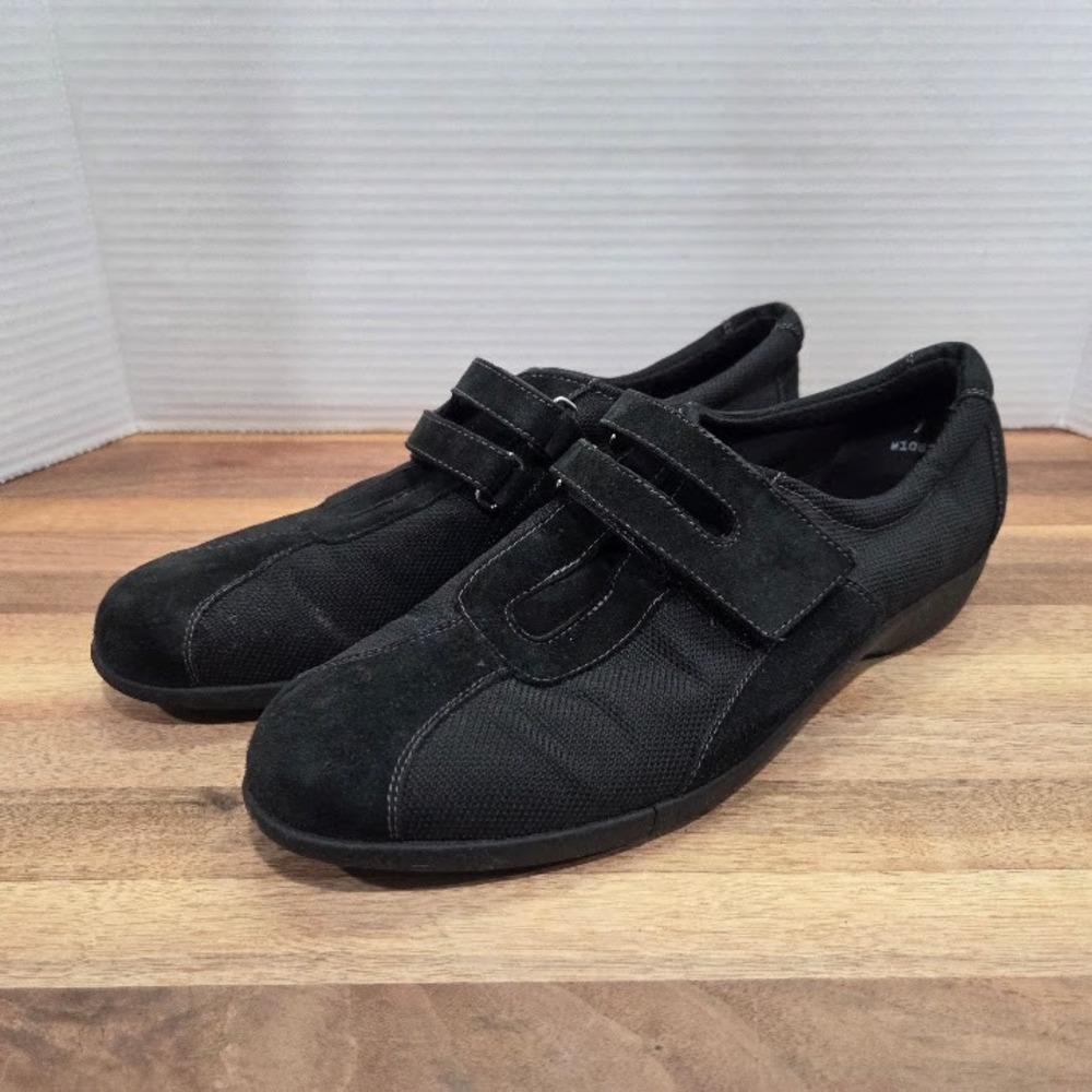 Munro Joliet Black Suede Comfort Walking Shoes Women 9N Narrow Hook Loop Sneaker